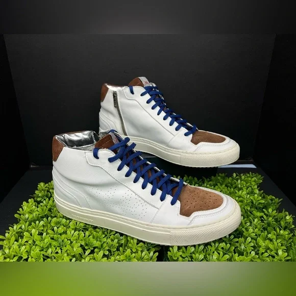 P448 Men White and Brown Suede High-Top Sneakers. Italian leather size 43 - Picture 6 of 13